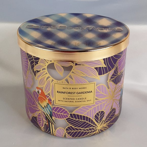'BATH & BODY WORKS 'RAINFOREST GARDENIA' 3-WICK CANDLE TROPICAL EDITION - Picture 8 of 10